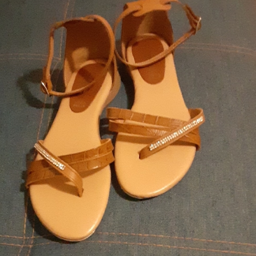 Vera Pelle Tan Sandals Minimalist Crossover Design Size 38 / 7.5 US